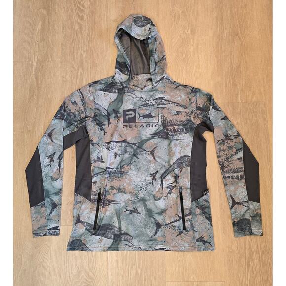 Pelagic Exo-Tech Camo Performance Hoodie UPF 50+ Fishing Shirt Men's M - Picture 1 of 3